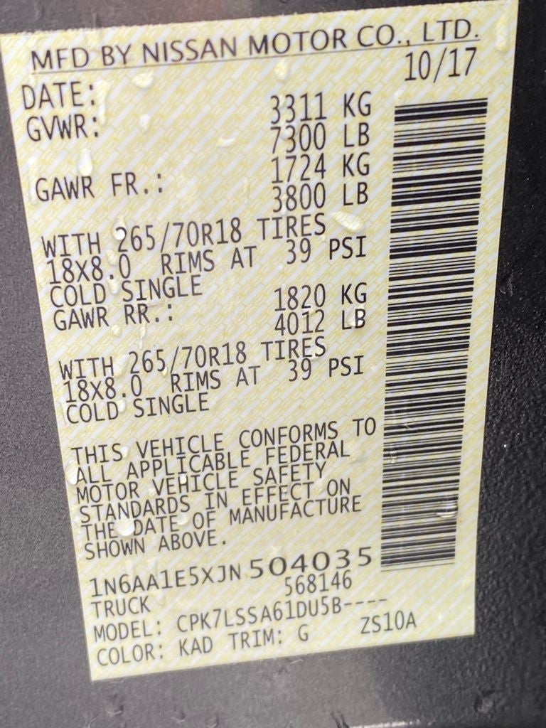 2018 Nissan Titan SV 4X4 / NAV / HEATED SEATS